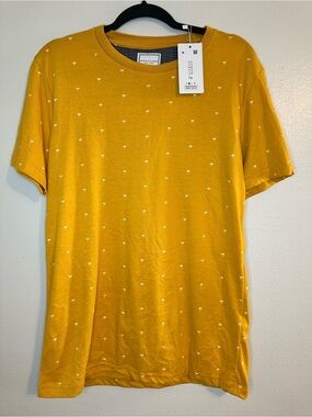 Denim & Flower Men's Mustard Short Sleeve Tee with Subtle Palm Tree Print